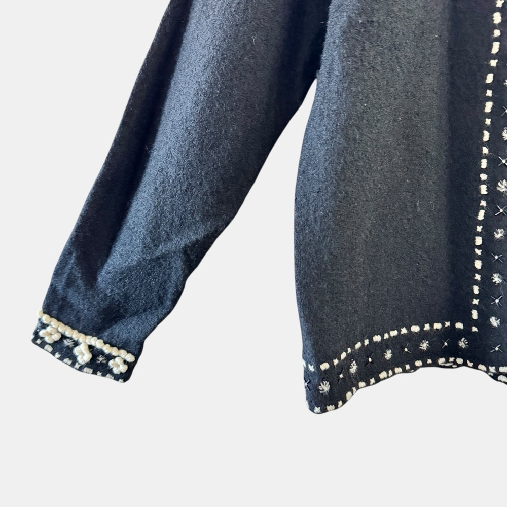 Alexandra Bartlett Black Wool Embroidered Jacket Cardigan XL Boho Artisan - Picture 3 of 13